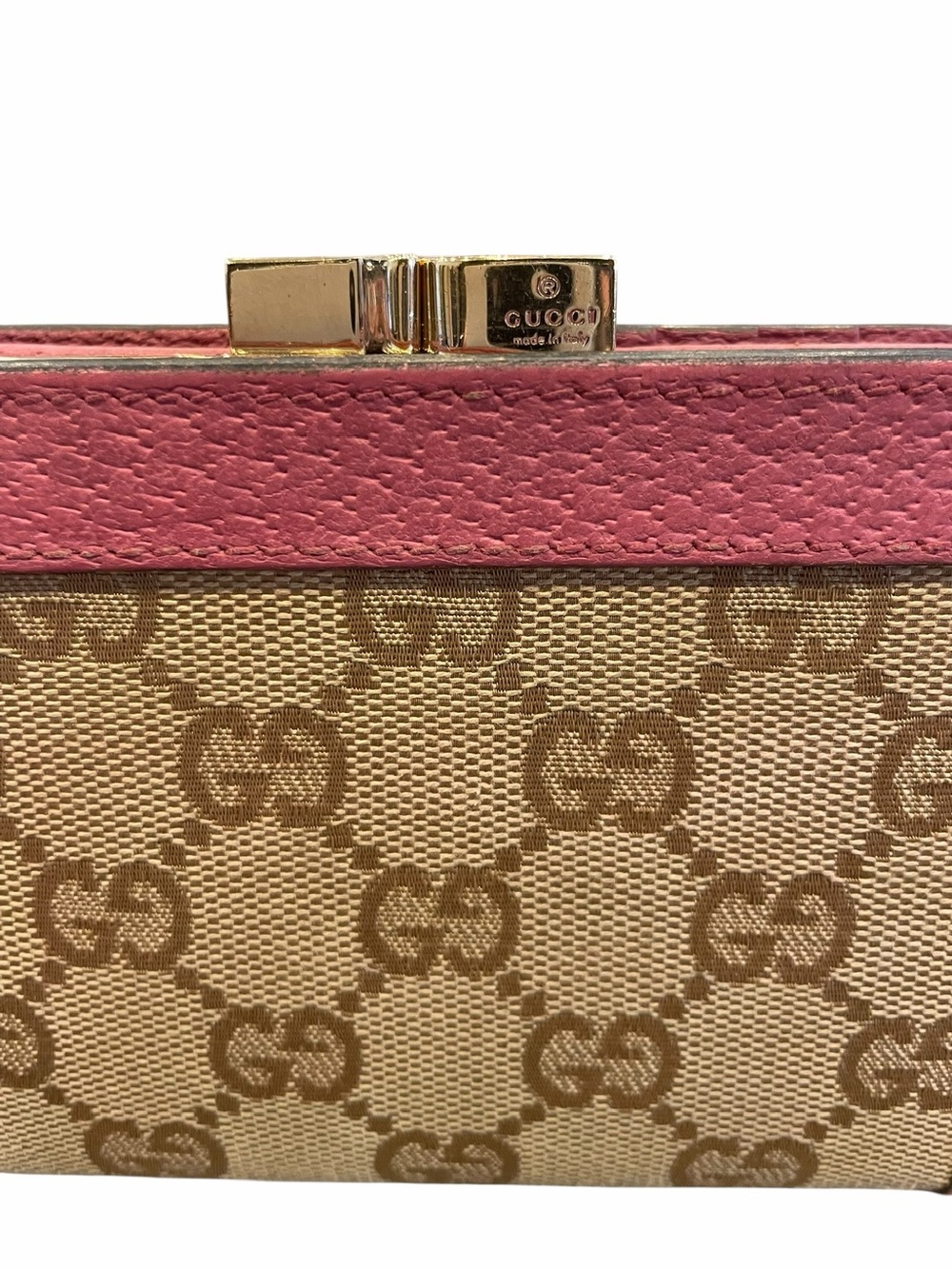 Gucci Beige GG Canvas Wallet with Pink Leather Trim - Picture 4 of 10
